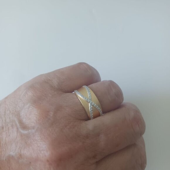 Blue Sage CZ Crossover Ring 14K Gold Plated Sterling Silver Sz.7 - Picture 6 of 14